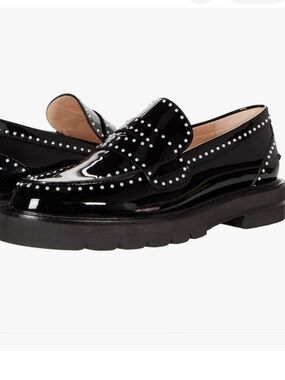 Stuart Weitzman Parker Lift Patent Pearl-Trim Loafers